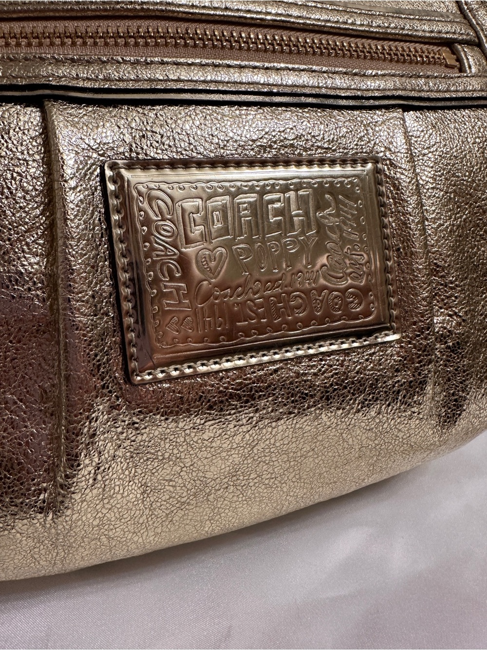 Rare 2012 Coach Poppy "Jazzy" Hobo Crossbody Bag Metallic Gold Leather 20384E - Picture 4 of 16